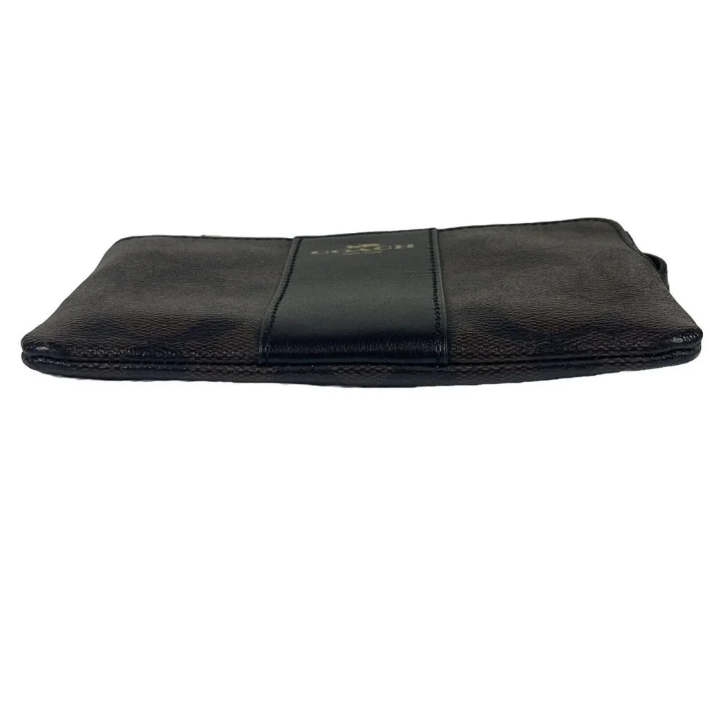 Coach Wallet Corner Zip Signature PVC Wristlet Two-Tone Dark Brown EUC Wallet - Picture 3 of 15